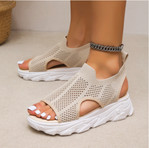 Sandalias deportivas con punta abierta para mujer, zapatos de malla con  parte inferior de espuma ligera, tejido volador, talla grande, 683 - Main Image