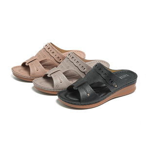 Comfortable PU Upper Light Weight Wedge <b>Sandals</b> with <b>Elastic</b> Band Closure Open Toe Breathable Summer Women's Shoes Wholesale - Product Image 4