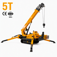 Grue araignée 5 tonnes avec châssis chenillé entièrement thermolaqué, moteur de marque, certifiée CE ISO pour levage en espace restreint