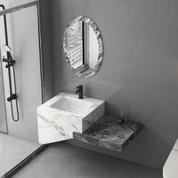 Lavabo mural double couche en pierre de quartz artificielle, style marbre, pour salle de bain, design musulman