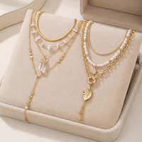 EDGE Collier superposé personnalisé, chaîne serpent dorée, pendentif à pampille avec éclats de pierre naturelle et cristaux, bijoux de mode pour femme