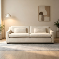 Canapé sectionnel 2 places à accoudoirs inclinés, avec cadre en bois et coussins, pour intérieurs modernes, accessibles et luxueux, idéal pour maisons, appartements et centres commerciaux