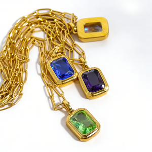 Collana Minimalista in Acciaio Inossidabile Placcato Oro 18K, Antiossidante e Impermeabile, con <span class=keywords><strong>Pietra</strong></span> <span class=keywords><strong>Bianca</strong></span> Quadrata - Product Image 6