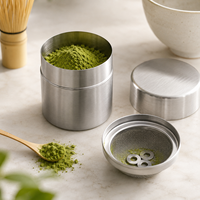 Boîte à thé matcha en acier inoxydable de 300 ml avec tamis à mailles fines et anneaux agitateurs
