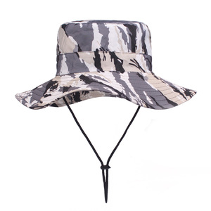 Großhandel im Freien Aktivitäten Reise Eimer Hut <span class=keywords><strong>Camo</strong></span> Polyester Eimer Hut mit Seil
