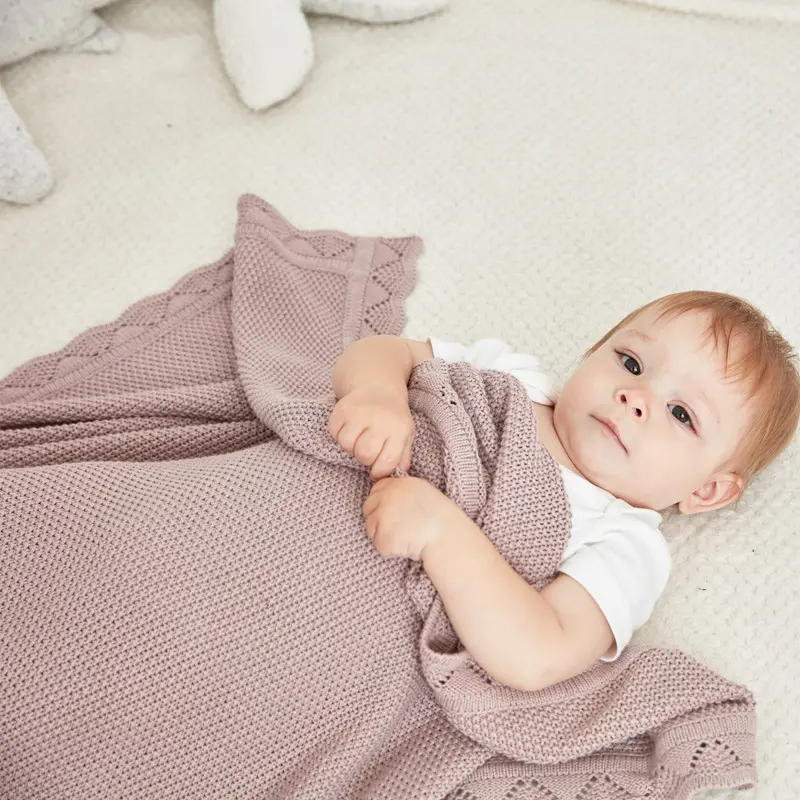 Versand bereit Neues Produkt All Seasons Weiche Luxus-Bio-Baumwolle Gestrickte Baby decke Baumwolle für Neugeborene