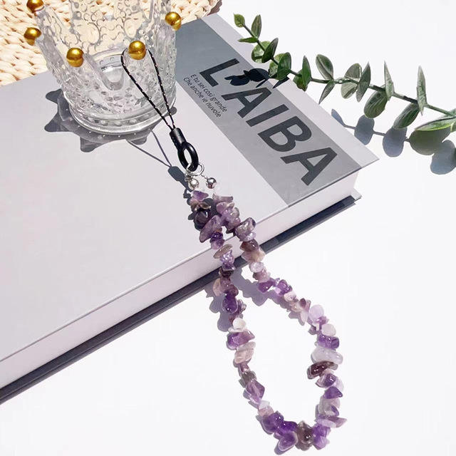 Fashion Gemstone Natural Stone Crystal Gravel High Quality Mobile Phone Chain Heart Strap Charms Customizable Color Size Model