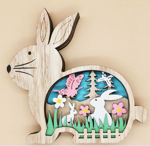 Adorno de Madera de Conejitos y <span class=keywords><strong>Gallinas</strong></span> de Pascua con Huevos, Decoración Moderna Impresa en UV en 3D, Decoración de Mesa de Primavera para el Hogar - Product Image 2