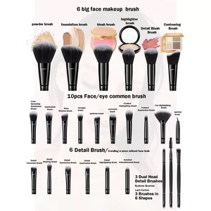 Juego <span class=keywords><strong>de</strong></span> 65 Brochas <span class=keywords><strong>de</strong></span> <span class=keywords><strong>Maquillaje</strong></span> Profesionales Negras con Mangos <span class=keywords><strong>de</strong></span> Plástico y Pelo Sintético - Estuche Multifuncional <span class=keywords><strong>para</strong></span> Herramientas Faciales/Oculares - Product Image 4