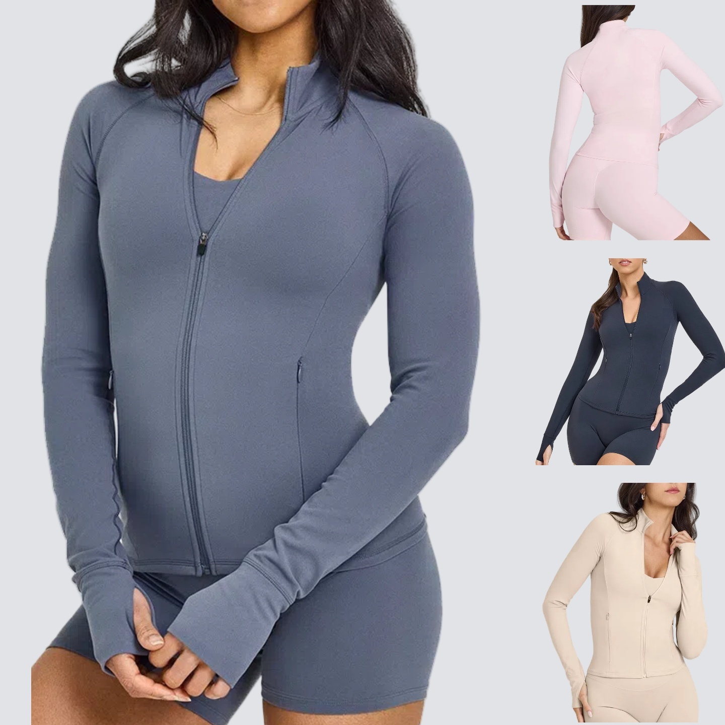 Lady Long Sleeve Full Zipper Quick Dry Tight Fitness Running Yoga Tops Workout Sports Stand Neck Slim Fit Jacket for Women