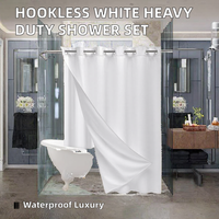 Rideau de douche sans crochets en tissu gaufré TPU laminé 256 GSM, doublure en tissu robuste, blanc, imperméable et lavable
