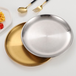 Assiette de service ronde en acier inoxydable 201 pour barbecue coréen, plateau de cuisson pour camping, pique-nique, extérieur, 14-45 cm, argent - Product Image 2
