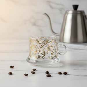 كوب زجاجي مقاوم للحرارة بتصميم بسيط وأنيق، كوب قهوة للإفطار، طقم أكواب شاي مزخرفة مع صحون - Product Image 2