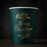 Gobelet en papier simple paroi pour l'hiver, motif sapin de Noël, en papier kraft enduit de PE, jetable, 12 oz, pour chocolat chaud, fournisseur en gros