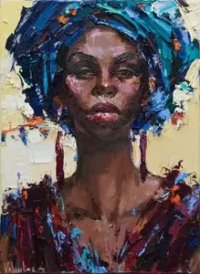 Pintura gruesa hecha a mano <span class=keywords><strong>para</strong></span> decoración del hogar, pintura al óleo pintada a mano, retrato de figura, lienzo de mujer africana, arte de pared, pintura colgante - Product Image 6