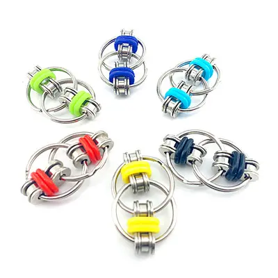 Flybear metal Colourful key ring chain hand spinner bike chain fidget toys Flippy Fidget Ring Chain Toy For Anxiety Relief Stres