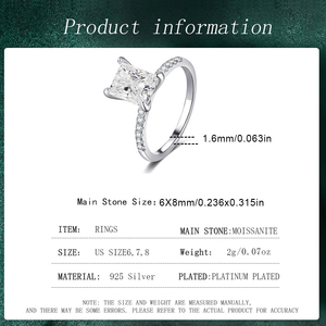 Anillo de Moissanita Personalizado de 2 Quilates con Forma Rectangular, Anillo de Compromiso de Plata de Ley 925 para Mujer con Certificación GRA - Product Image 2