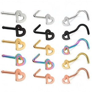 Piercing de nez en acier inoxydable en forme de cœur creux, bijoux de piercing en forme de L ou de S pour femme, cadeau, bijoux tendance - Product Image 1