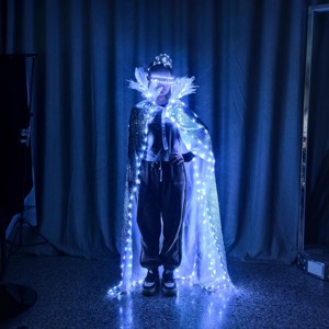 Cape à plumes argentées lumineuses à LED Bar KTV Bartender Outfit Stage Performance Costume Runway Model Show Cloak - Product Image 2