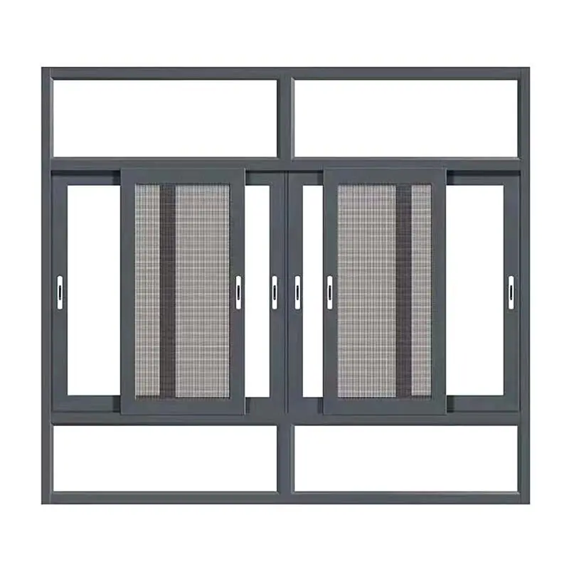 Pantalla de ventana corredera negra de vidrio templado doble horizontal OEM Ventana corredera de aluminio con mosquitera