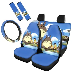 Drop Ship My Neighbor is Totoro Printing Car Full Seat Cover Steering Wheel Cover Cartoon Decor Auto Seat Belt Cover Easy Clean