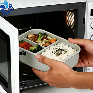 5 <b>Compartment</b> Silicone <b>Lunch</b> <b>Box</b> Microwave Safe Food Grade Rectangle Solid Color For Office Use - Product Image 1