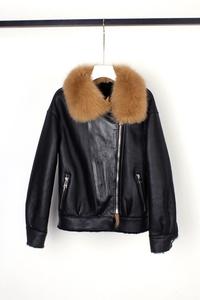 Hot Fashion <span class=keywords><strong>Shearling</strong></span> di pecora top <span class=keywords><strong>cappotto</strong></span> di lana sciolto <span class=keywords><strong>donna</strong></span> cappotti con collo di pelliccia di volpe caldi e spessi antivento - Product Image 4