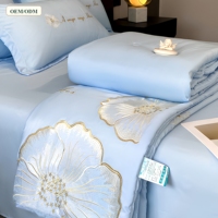 Ensemble de housse de couette et de draps en tissu rayé satiné pour hôtel, 4 pièces, respirant, doux, lavable, en polyester, pour la maison et l'hôtel