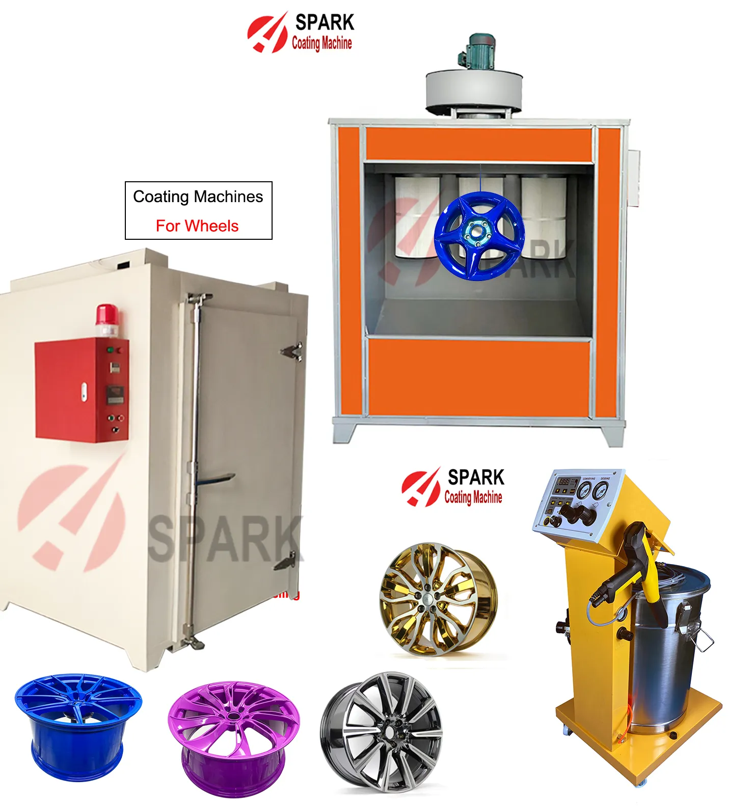 Wheel Powder Coatings Production Oven, Booth and Spray Gun Gas Diesel Electric Electrostatic Powder Coating Batch Oven