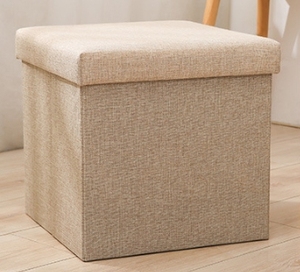 Reposapiés Otomano Plegable de Lino con Compartimento Oculto y Asiento Acolchado Suave - Product Image 2