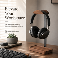 Support pour casque en bois massif, base en alliage d'aluminium, support pour casque de jeu en noyer noir pour bureau, organisateur de table