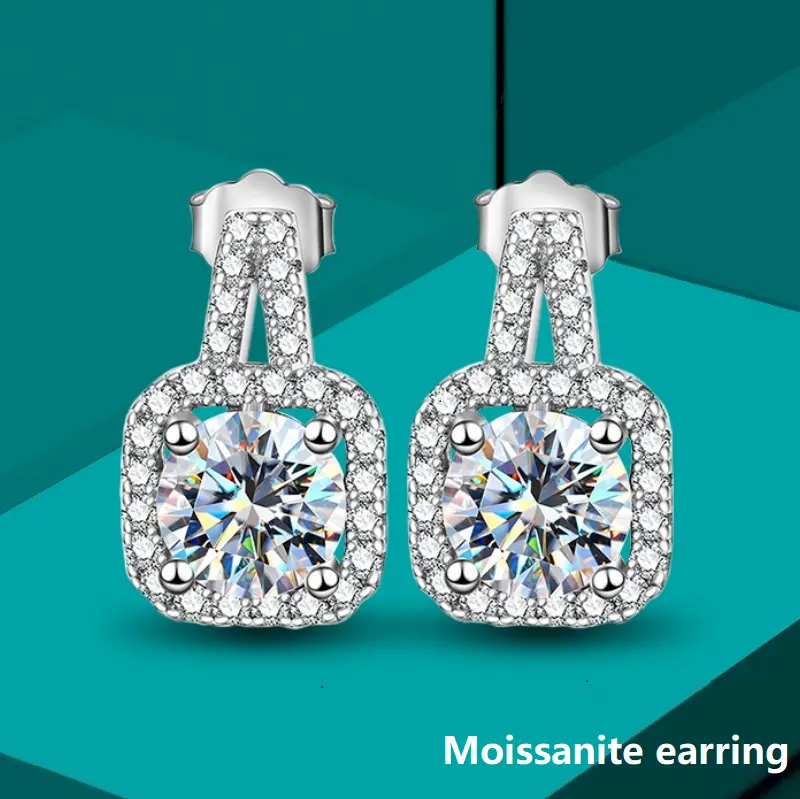 GRA VVS 1CT vintage taglio rotondo 2 file orecchino Moissanite diamante per donna in vero 925 argento Sterling gioielli di fidanzamento