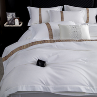 Parure de lit hôtelière en coton 100% blanc, drap-housse et housse de couette, tailles Queen et King, 200/300 fils au pouce carré