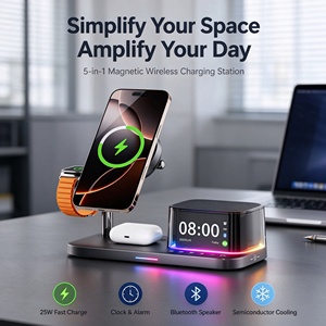 Cargador Inalámbrico Multidispositivo, Base de Carga Inalámbrica Qi2.2 de 25W con Refrigeración, Altavoz, Reloj Despertador, Venta al Por Mayor de Fábrica - Product Image 1