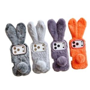 Funda de Teléfono de Felpa con Orejas de Conejo, Estilo Adorable, para iPhone 13 14 15 16 17 Pro Max, Funda de TPU Suave y Cálida para Invierno - Product Image 1