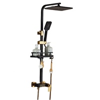 Ensemble de douche de salle de bain à double poignée Finition polie Robinet thermostatique Pluie Massage Spray Laiton Noyau en céramique pour salle de bain