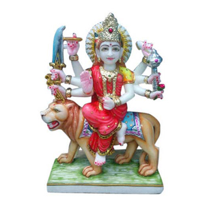 Makrana Marble Durga Mata <b>Painted</b> Statue - Product Image 1