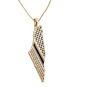 New Arrival Classic Trendy 18K Gold Plated Rhinestone Crystal Kufia Necklace Stainless Steel Link <strong>Map</strong> Jewelry for <strong>Gift</strong> - Product Image 3