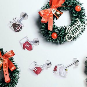 Cute Santa Claus Christmas Lip <b>Studs</b> Stainless Steel Cartilage Earrings Holiday Party Jewelry - Product Image 3