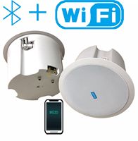 Système Home Cinéma 5.1 avec enceintes de plafond. Lecteur WIFI sans fil intégré et récepteur Bluetooth. Système Home Cinéma connecté à la télévision