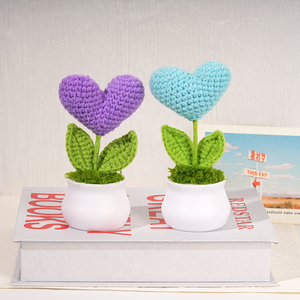 Handmade Crochet đan nhỏ hình trái tim chậu cây nhân tạo cho tình yêu trang trí Turf bó hoa cho lễ Tạ ơn phục sinh cho - Product Image 1