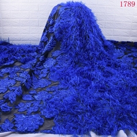 Tissu Brocart Nouvelle Dentelle Française Africaine avec Plumes Moelleuses, Broderie Jacquard Nigériane en Dentelle Filet pour Robe 1789