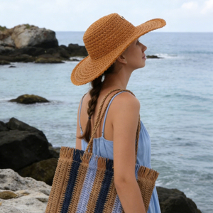 Conjunto de Bolso y Sombrero de Paja Tejida a Cuadros de Hierba Natural <span class=keywords><strong>Han</strong></span> Feng Ins para Mujer - Product Image 3