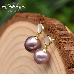 Natural Baroque Purple Real Pearl Drop Earrings For Women Gift 925Silver Simple Romantic Handmade Luxury Jewelry