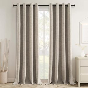 Rideaux occultants thermiques en lin gris beige foncé de luxe 100% occultants à œillets pour chambre à coucher salon hôtel - Product Image 1
