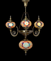 Lustre suspendu marocain antique turc artisanal en mosaïque 3+1 globes de Marrakech