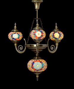 Lampadario Pendente Marocchino Artigianale 3+1 Globi in Mosaico Stile Turco Antico Marrakech - Product Image 3