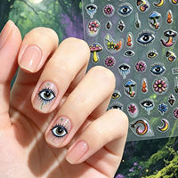 Autocollants pour ongles esthétiques 5D en relief, motifs psychédéliques, œil maléfique, champignons, fleurs, autocollants adhésifs pour nail art, pour décorations DIY