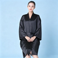 Peignoir de luxe en fausse fibre acétate résistant à l'eau, noir, avec logo personnalisé, pour coiffeur, esthéticienne, SPA, salon, client, kimono, barbier, robe de bain