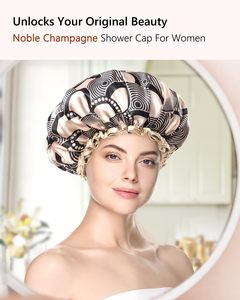 Promotion à bas prix : Bonnets de <span class=keywords><strong>douche</strong></span> en dentelle, double couche, imperméables, réutilisables, lavables, de haute qualité pour femmes et filles - Product Image 6